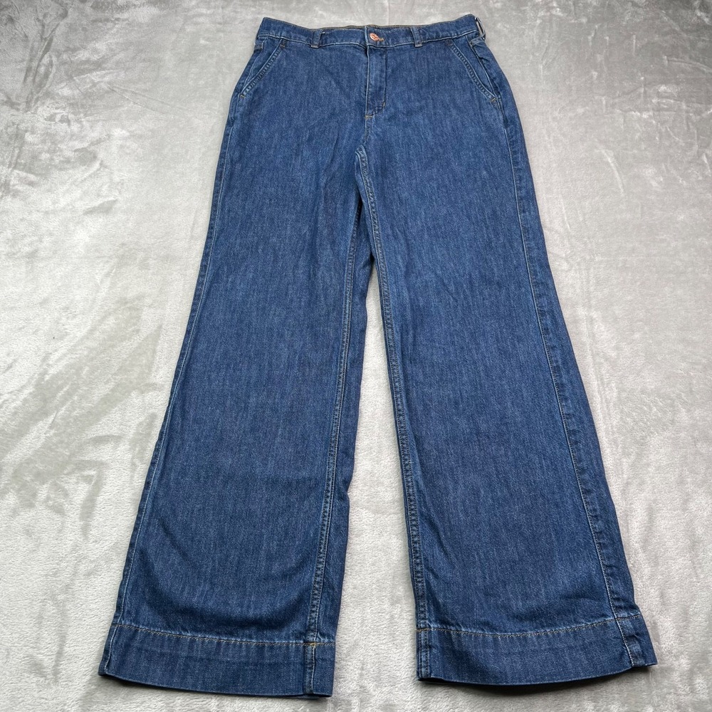 J Crew Jeans Womens 26 Blue High Rise Wide Leg Baggy All Day Stretch‎ Dark Wash